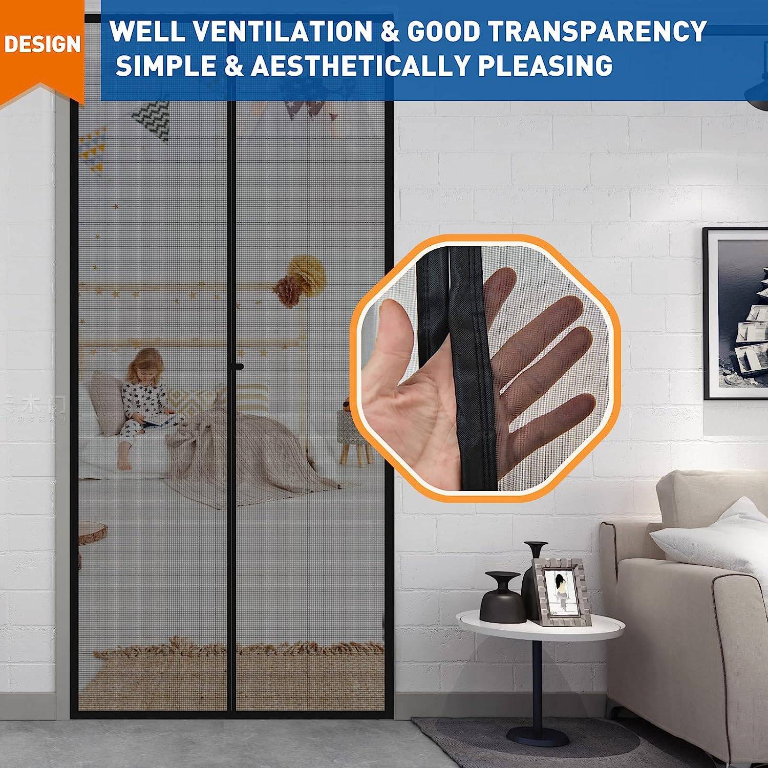 Magnetic Fly Screen Door - Black, 19.6" (W) x 82.6"(H): image 3